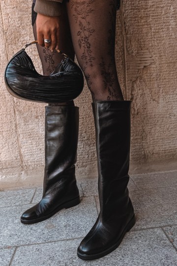 Botas altas de couro quentes com saltos largos em preto Zazoo 542 2
