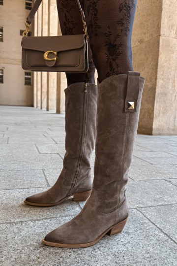 Botas altas quentes de estilo cowboy em camurça sintética argila Zazoo 4224 2