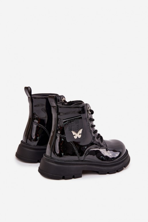 botins isolados para crianças com efeito verniz na cor preta Alverina