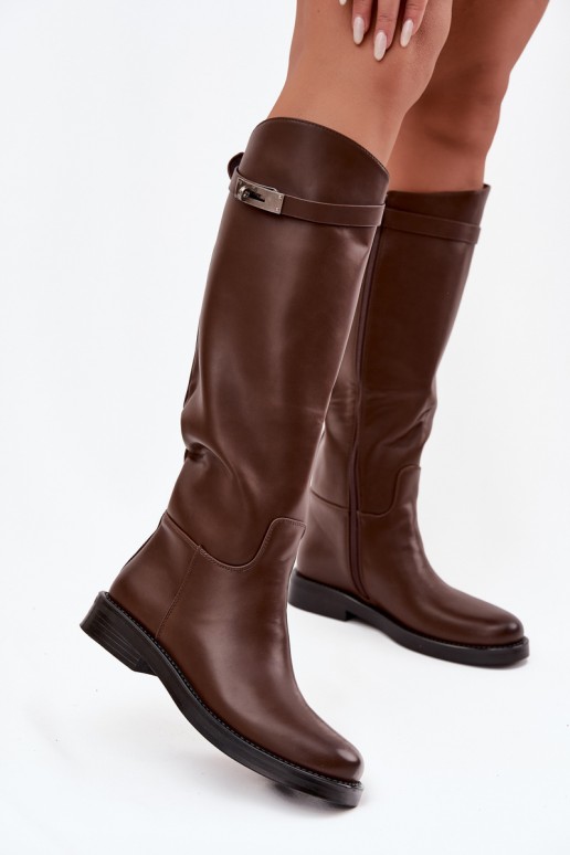 botas altas femininas com saltos decorados em couro sintético castanho Palisse
