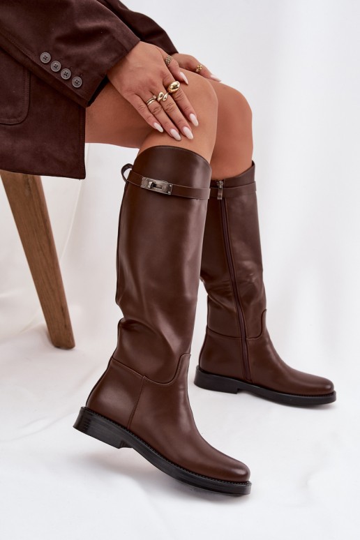 botas altas femininas com saltos decorados em couro sintético castanho Palisse