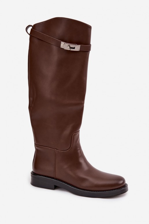 botas altas femininas com saltos decorados em couro sintético castanho Palisse