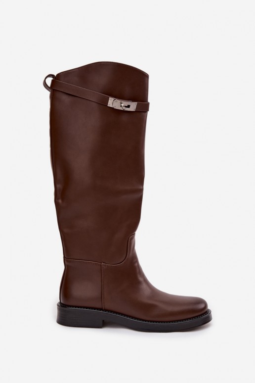 botas altas femininas com saltos decorados em couro sintético castanho Palisse