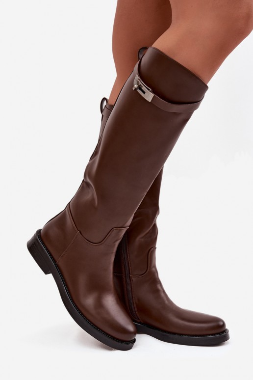botas altas femininas com saltos decorados em couro sintético castanho Palisse