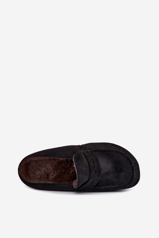 mocassins isolados femininos com calcanhar aberto e pelo na cor preta Sabrielle