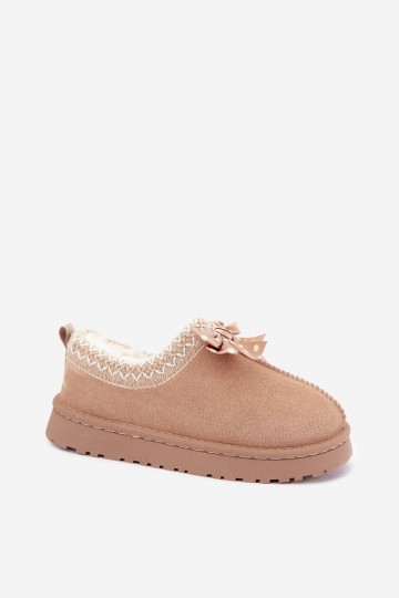botas de neve para crianças com flores bordadas e laço na cor areia Ysmerine