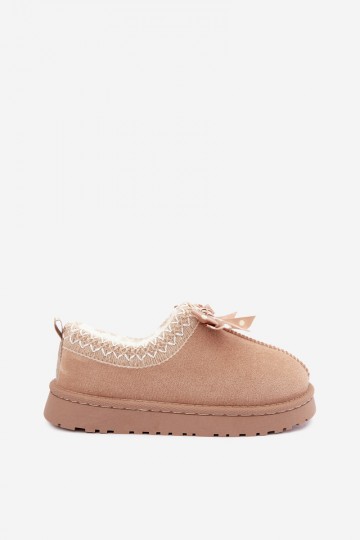 botas de neve para crianças com flores bordadas e laço na cor areia Ysmerine 2