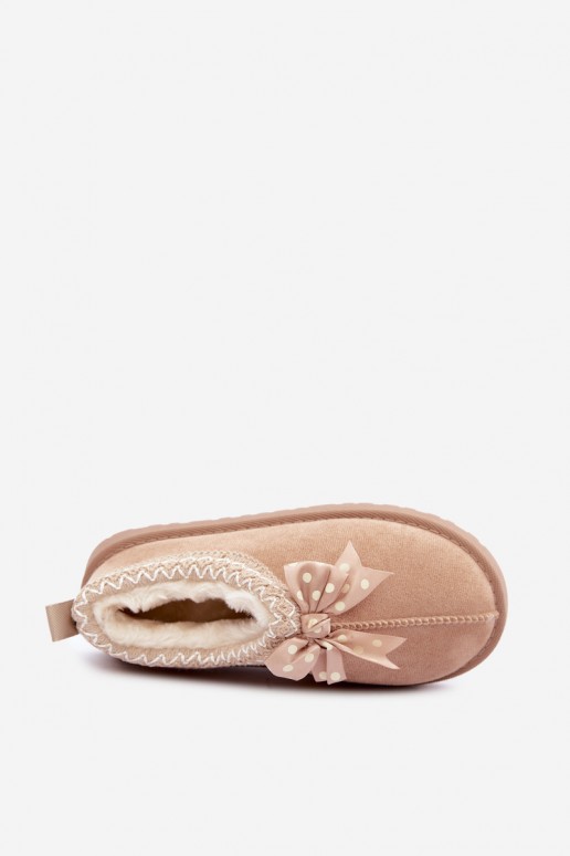 botas de neve para crianças com flores bordadas e laço na cor areia Ysmerine