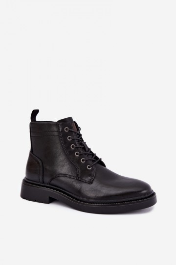 botins masculinos com atacadores na cor preta Perrielle