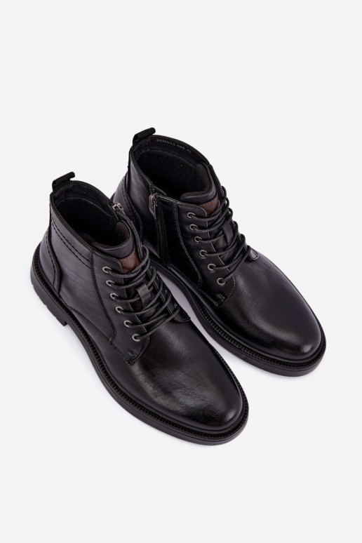 botins masculinos com atacadores na cor preta Perrielle