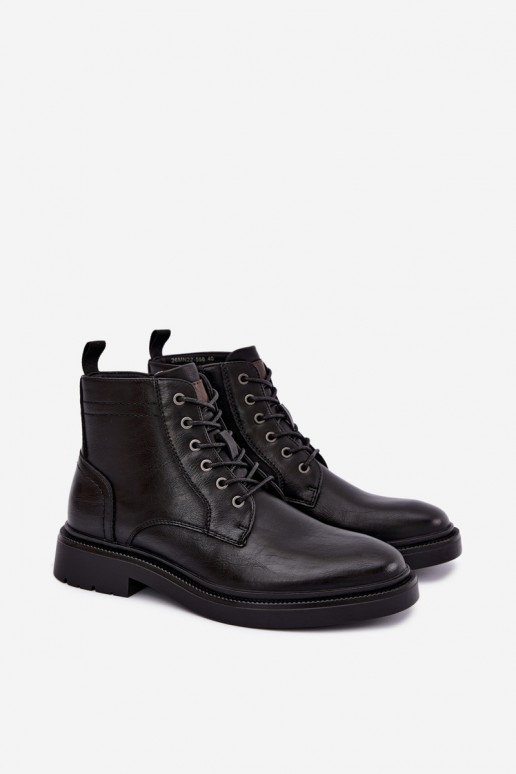 botins masculinos com atacadores na cor preta Perrielle
