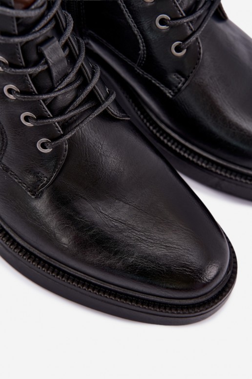 botins masculinos com atacadores na cor preta Perrielle