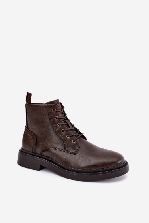 botins masculinos com atacadores na cor castanha escura Perrielle