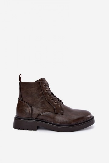 botins masculinos com atacadores na cor castanha escura Perrielle 2