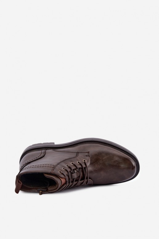 botins masculinos com atacadores na cor castanha escura Perrielle
