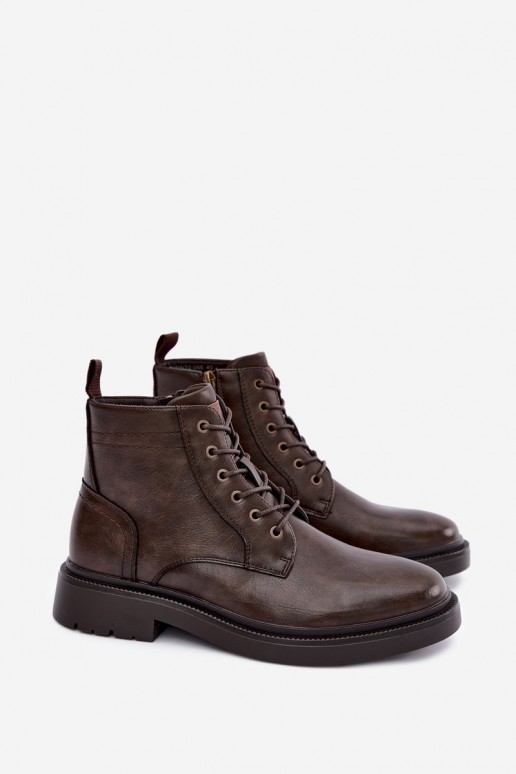 botins masculinos com atacadores na cor castanha escura Perrielle