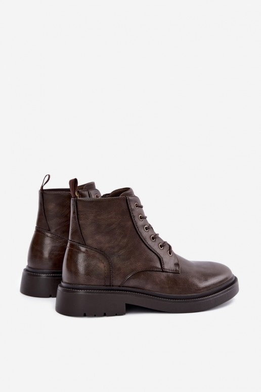 botins masculinos com atacadores na cor castanha escura Perrielle