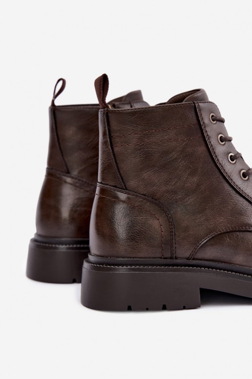 botins masculinos com atacadores na cor castanha escura Perrielle