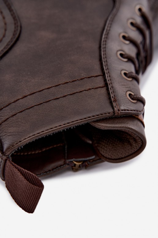 botins masculinos com atacadores na cor castanha escura Perrielle