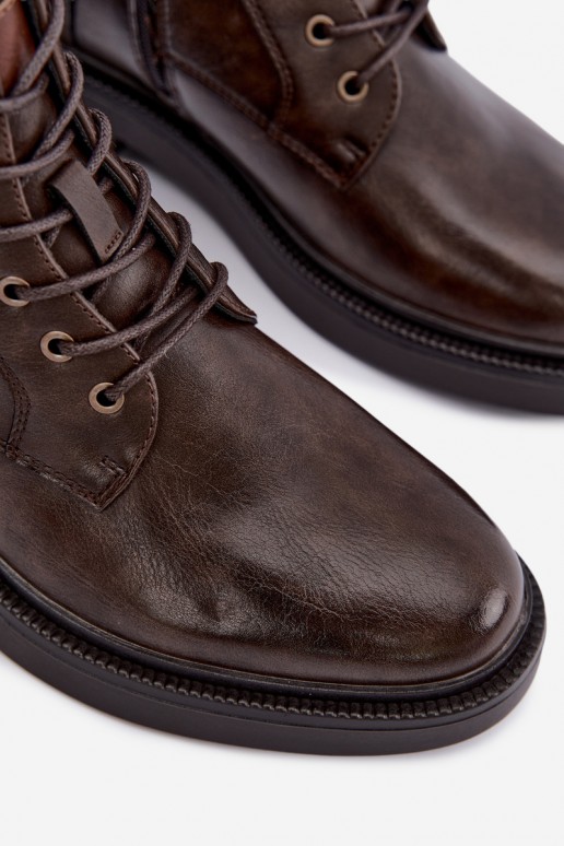 botins masculinos com atacadores na cor castanha escura Perrielle