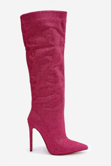 botas altas com saltos finos e ilhós brilhantes na cor rosa Lovisa 2