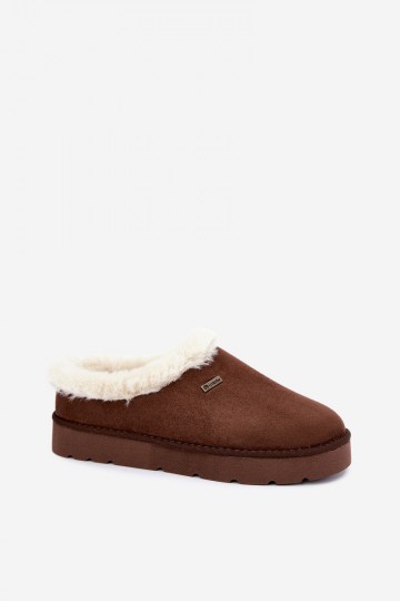 pantufas femininas com pelo na cor castanha escura Inblu