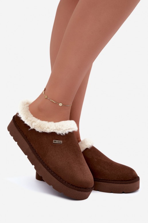 pantufas femininas com pelo na cor castanha escura Inblu