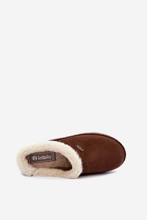 pantufas femininas com pelo na cor castanha escura Inblu