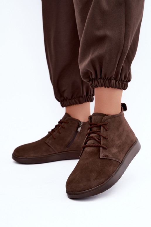 botins isolados de couro natural castanho Zazoo