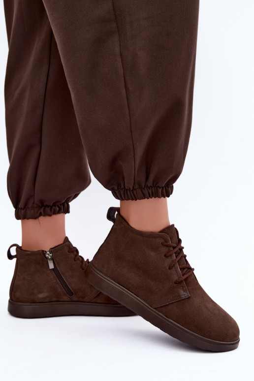 botins isolados de couro natural castanho Zazoo
