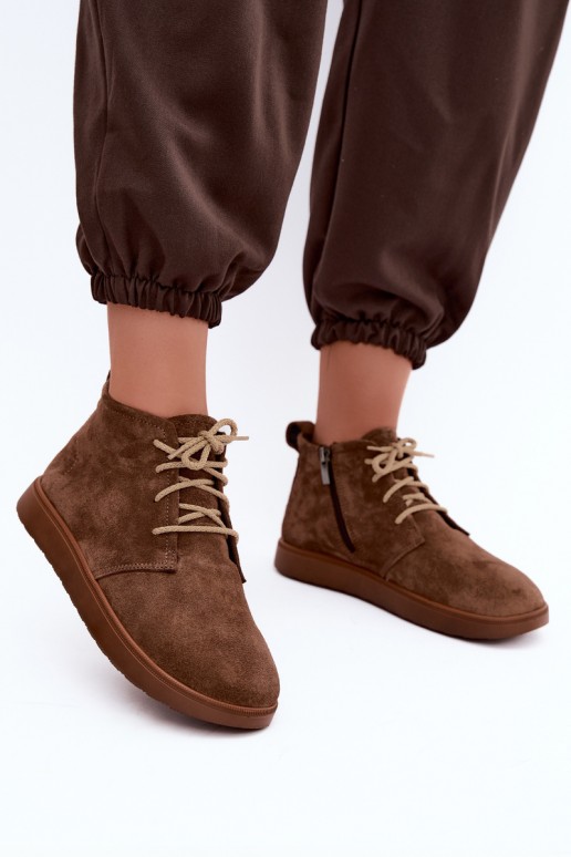 botins isolados de couro natural Zazoo 328 na cor castanha