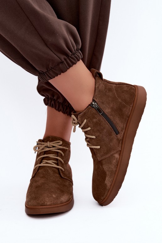 botins isolados de couro natural Zazoo 328 na cor castanha