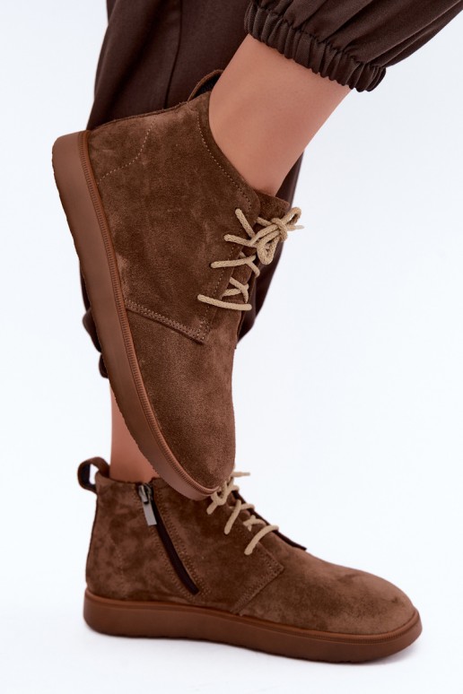 botins isolados de couro natural Zazoo 328 na cor castanha