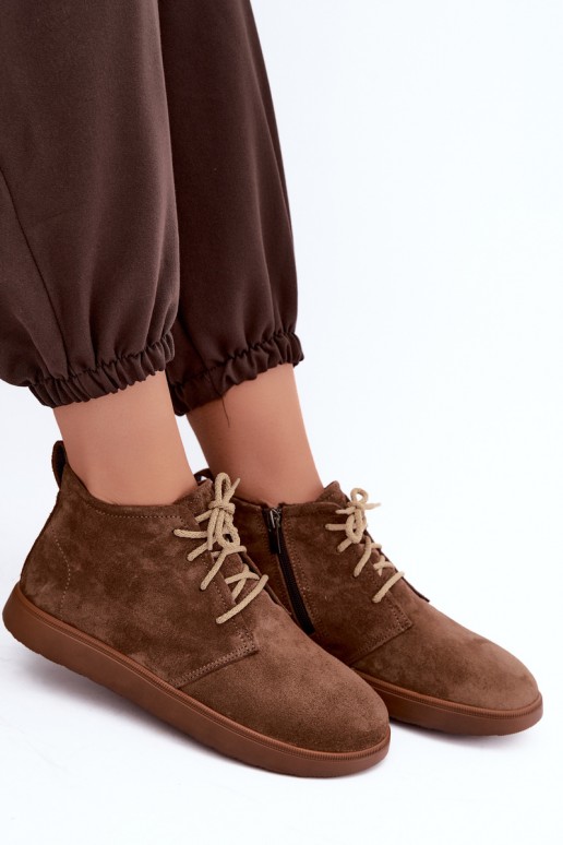 botins isolados de couro natural Zazoo 328 na cor castanha