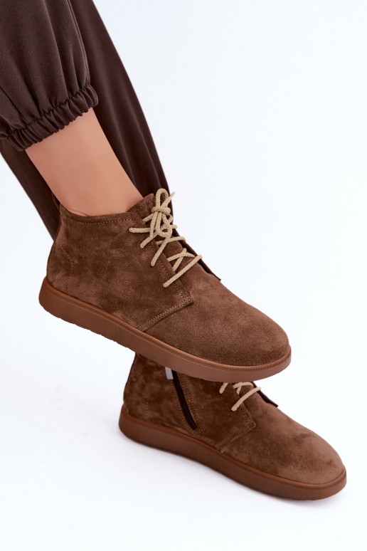 botins isolados de couro natural Zazoo 328 na cor castanha