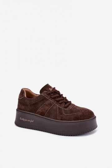 ténis de plataforma de camurça sintética Lee Cooper LCJ-26-01-4644 na cor chocolate