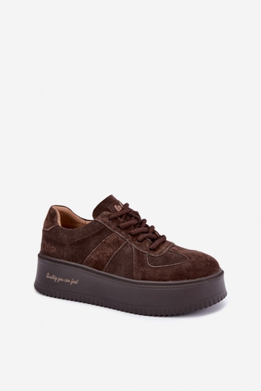 ténis de plataforma de camurça sintética Lee Cooper LCJ-26-01-4644 na cor chocolate