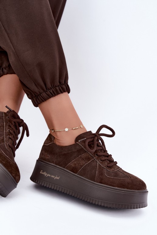 ténis de plataforma de camurça sintética Lee Cooper LCJ-26-01-4644 na cor chocolate