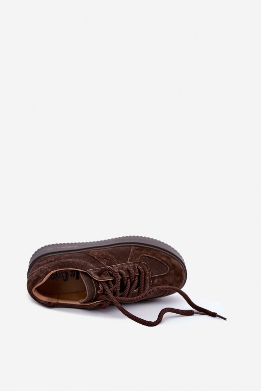 ténis de plataforma de camurça sintética Lee Cooper LCJ-26-01-4644 na cor chocolate