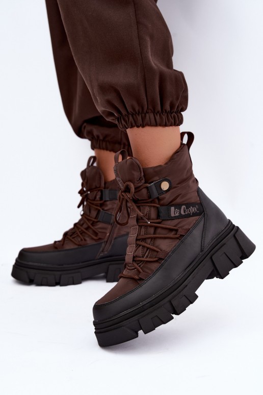 botas de neve femininas Lee Cooper LCJ-26-01-4631 na cor castanha