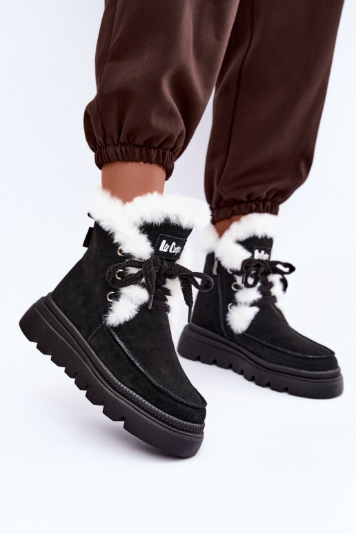 botas de neve femininas de camurça sintética Lee Cooper LCJ-25-01-3737 na cor preta