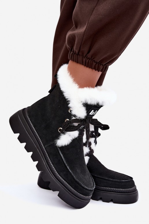 botas de neve femininas de camurça sintética Lee Cooper LCJ-25-01-3737 na cor preta