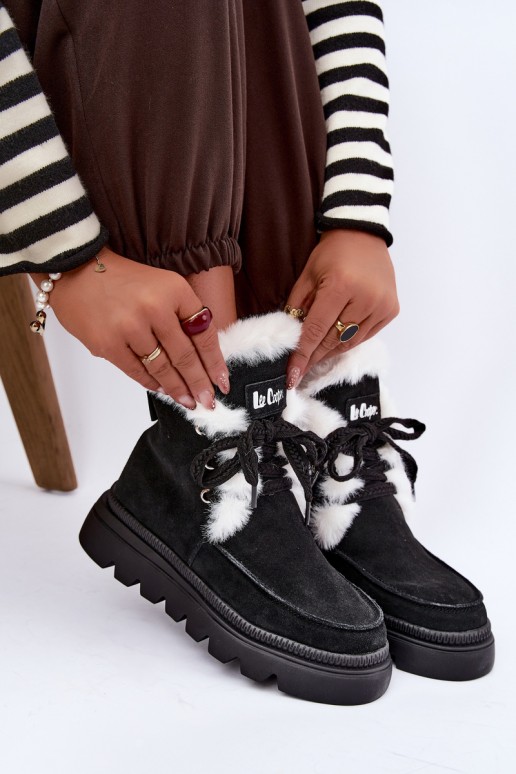 botas de neve femininas de camurça sintética Lee Cooper LCJ-25-01-3737 na cor preta