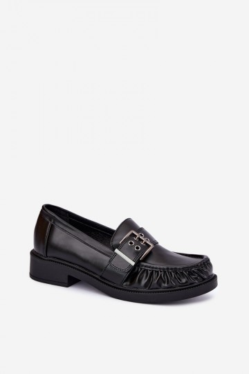 Mocassins femininos com babados e fivelas em preto Daliare