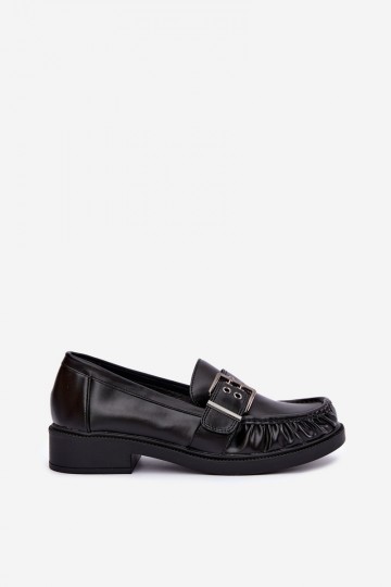 Mocassins femininos com babados e fivelas em preto Daliare 2