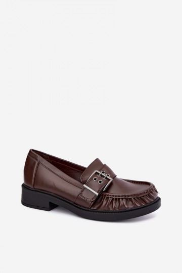 Mocassins femininos com babados e fivelas em chocolate Daliare