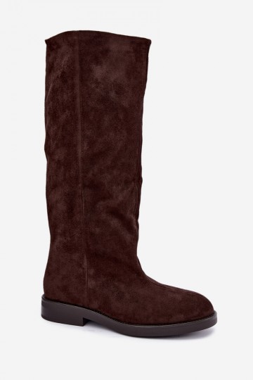 Botas altas com saltos largos na cor chocolate Jasmire