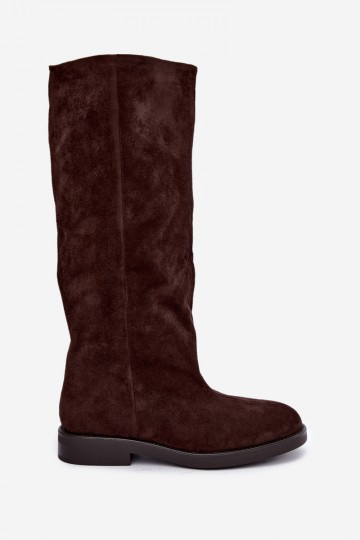 Botas altas com saltos largos na cor chocolate Jasmire 2