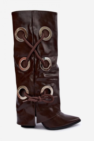 botas altas com cano amarrado e cadarços decorativos na cor chocolate Pamina 2