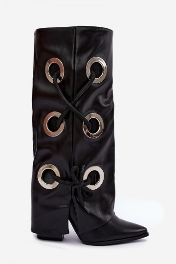 botas altas com cano amarrado e cadarços decorativos na cor preta Pamina 2
